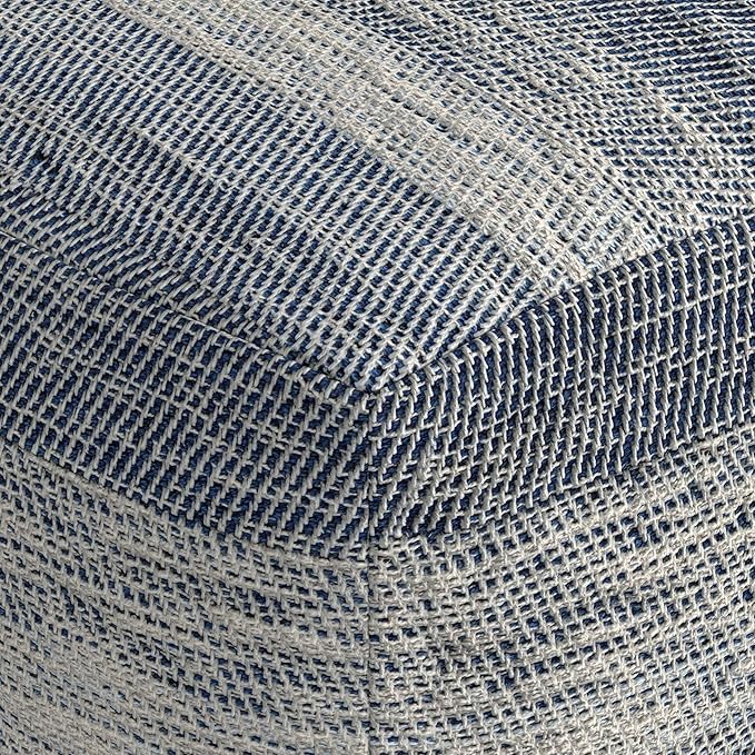 SIMPLIHOME Clay Boho Square Pouf in Patterened Teal Melange Cotton for the Living Room, Bedroom and Kids Room