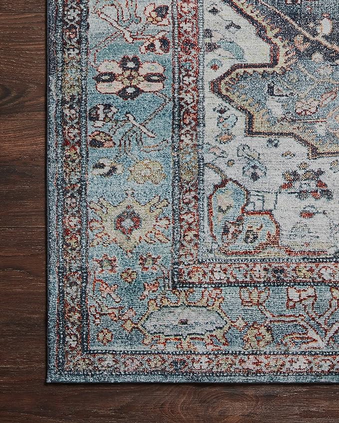 Loloi Margot Collection MAT-05 Ocean/Brick 7'-6" x 9'-6" Area Rug feat. CloudPile, No-Shed Easy Clean Large Patterned Area Rug for Living Room, Bedroom, Dining Area