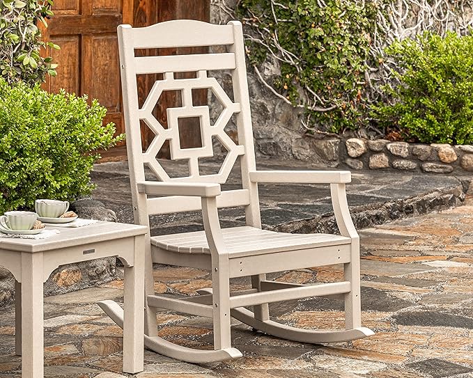 Martha Stewart by POLYWOOD® Chinoiserie 3-Piece Rocking Chair Set in Sand