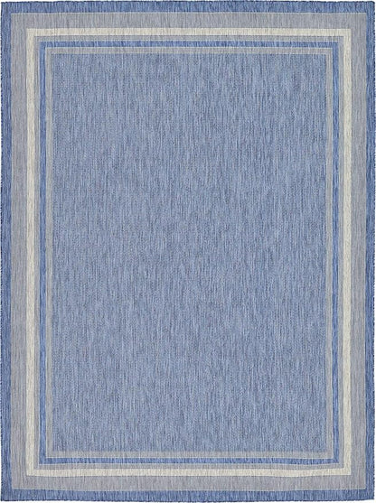 Unique Loom Outdoor Border Collection Area Rug - Soft Border (9' x 12' Rectangle, Blue/ Ivory)