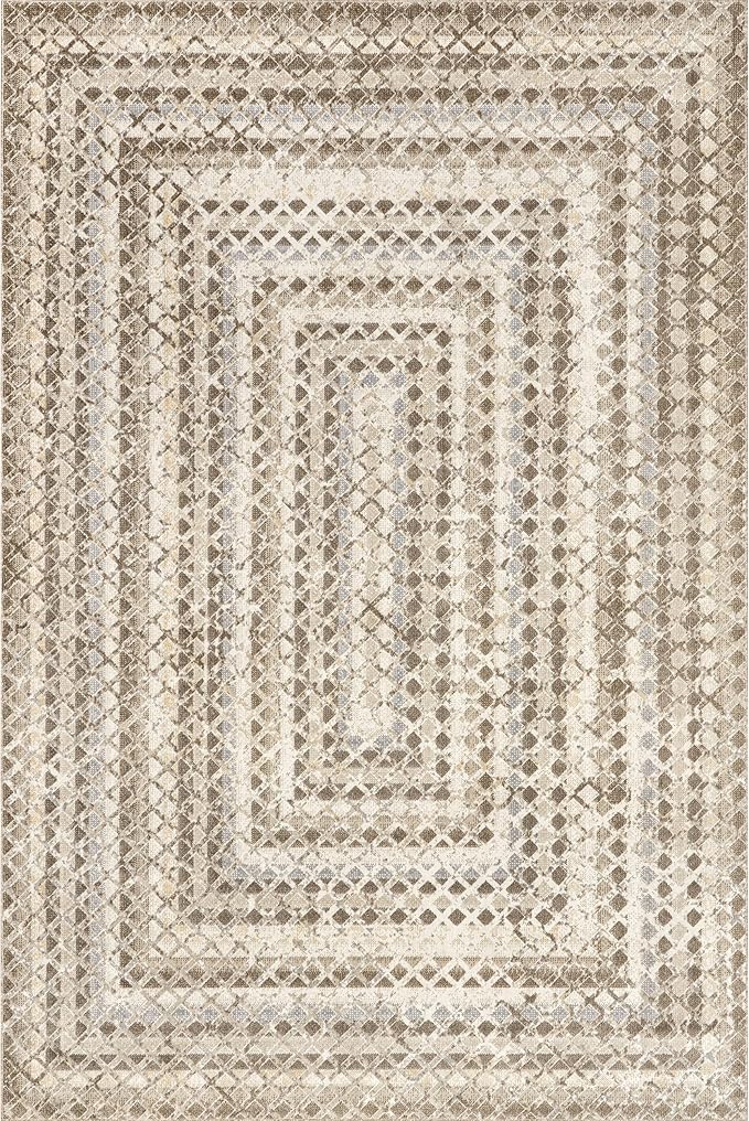 nuLOOM Carley Geometric 5x8 Machine Washable Area Rug for Living Room Bedroom Dining Room Kitchen, Beige/Ivory