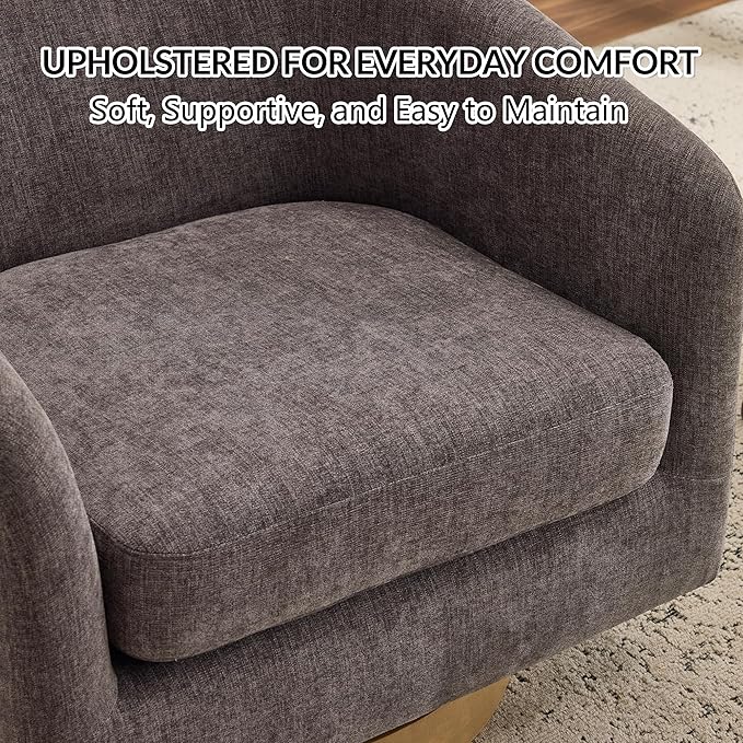 AEDI Swivel Accent Chair with Solid Wood Base, Upholstered Barrel Armchair for Living Room, Modern Small Club Chair,Gray