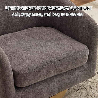 AEDI Swivel Accent Chair with Solid Wood Base, Upholstered Barrel Armchair for Living Room, Modern Small Club Chair,Gray
