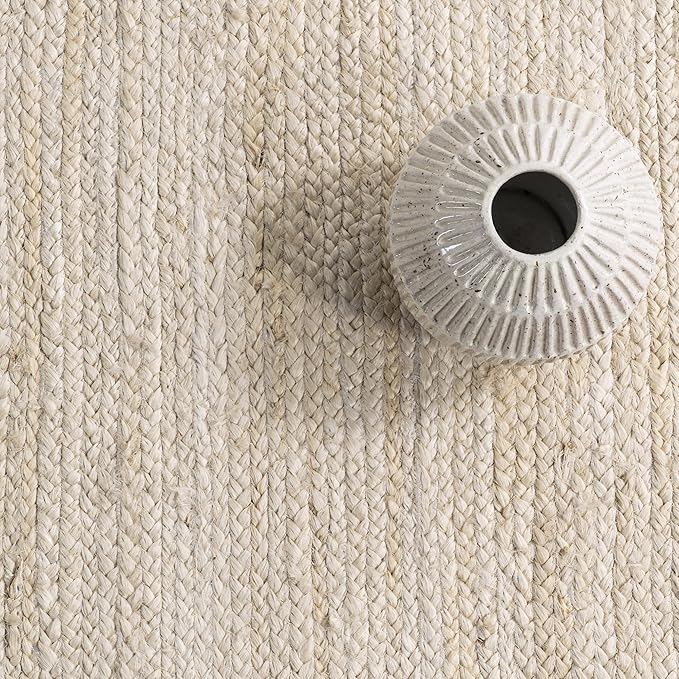 nuLOOM 5 Round Rigo Jute Hand Woven Area Rug, Off White, Solid Farmhouse Design, Natural Fiber, For Bedroom, Living Room, Dining Room, Hallway, Office, Kitchen, Entryway