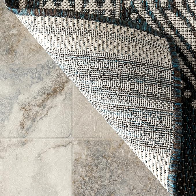 nuLOOM 4' x 6' Outdoor Tribal Geometric Area Rug, Stain Resistant, Weather Resistant, High Traffic, Patio, Balcony, Outside, Ranya Turquoise