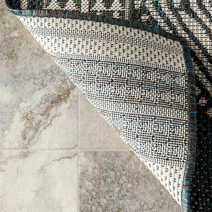 nuLOOM 5' x 8' Outdoor Tribal Geometric Area Rug, Stain Resistant, Weather Resistant, High Traffic, Patio, Balcony, Outside, Ranya Turquoise