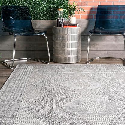nuLOOM 10' x 13' Outdoor Tribal Geometric Area Rug, Stain Resistant, Weather Resistant, High Traffic, Patio, Balcony, Outside, Ranya Light Grey