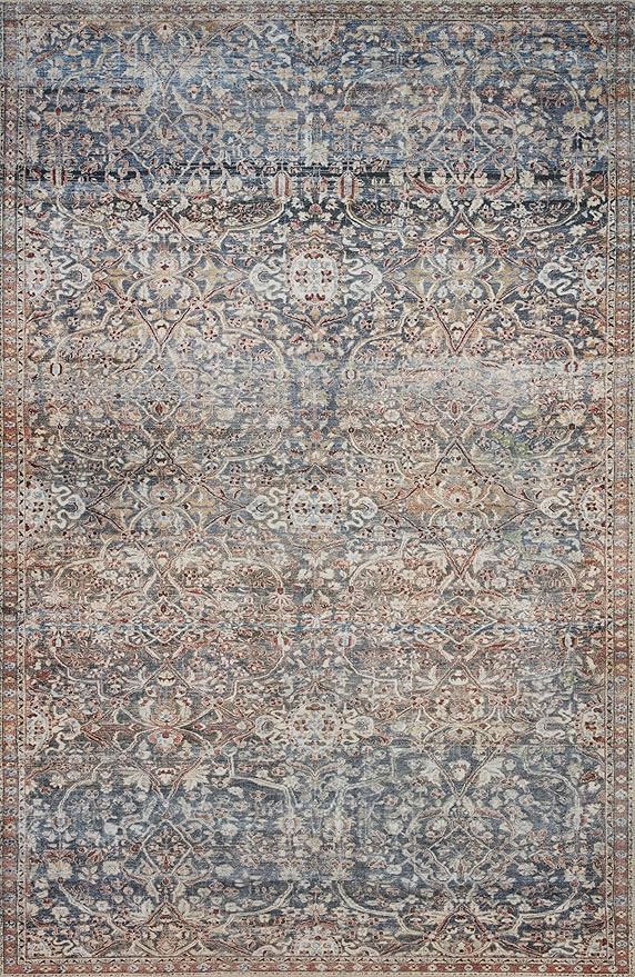 Loloi Chris Loves Julia Jules Collection JUL-06 Denim/Spice 5'-0'' x 7'-6'', .13" Pile Height, Area Rug