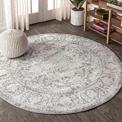JONATHAN Y Modern Vintage Medallion Light Gray 6' Round Indoor Area Rug, Country, Floral, Easy-Cleaning for Living Room, Bedroom, Kitchen, Pet Friendly, Non-Shedding (MDP100A-6R)