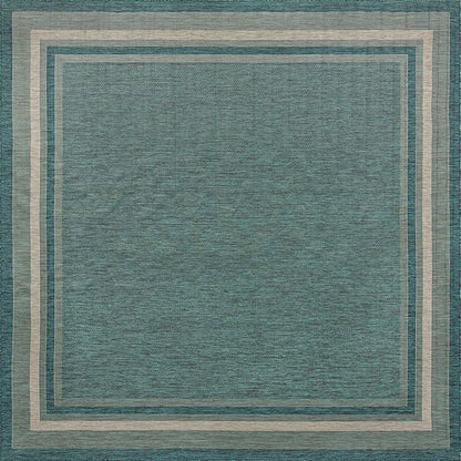 Unique Loom Outdoor Border Collection Area Rug - Soft Border (13' Square, Teal/ Ivory)