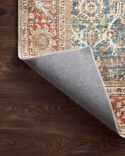 Loloi Layla Collection LAY-04 Ocean/Rust 2'-0" x 5'-0" .13" Thick Accent Rug, Soft, Durable, Vintage Inspired, Distressed, Low Pile, Non-Shedding, Easy Clean, Printed, Living Room Rug