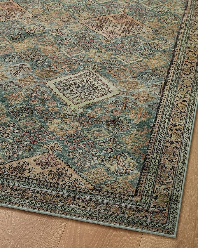 Loloi Magnolia Home by Joanna Gaines Sinclair Collection SIN-03 Turquoise/Multi 2'-3" x 11'-6", .25" Pile Height, Machine Washable, Runner Rug