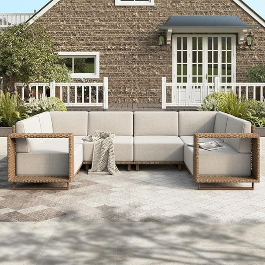 HERA'S HOUSE 6 Pieces Patio Furniture Set, Sectional Outdoor Rattan Wicker Sofa, All Weather Patio Conversation Set with 5.3" Widened Armrest, 10" Ultra Thick Comfy Sponge Cushion, Patio Couch