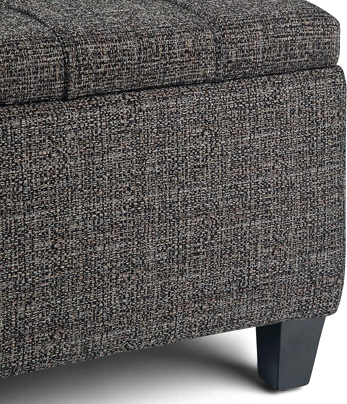 SIMPLIHOME Harrison 36 inch Wide Transitional Square Coffee Table Storage Ottoman in Ebony Tweed Look Fabric, Assembled, For the Living Room and Bedroom