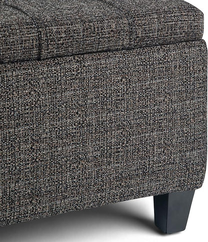 SIMPLIHOME Harrison 36 inch Wide Transitional Square Coffee Table Storage Ottoman in Ebony Tweed Look Fabric, Assembled, For the Living Room and Bedroom