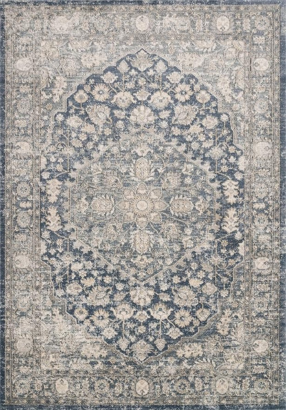 Loloi Teagan Collection TEA-01 Denim/Mist 5'-3" x 7'-6" Area Rug, Large, Soft Neutral Rug, High-Traffic for Living Room, Bedroom, Home Office, Dining Area