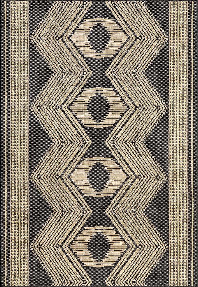 nuLOOM 10' x 13' Outdoor Tribal Geometric Area Rug, Stain Resistant, Weather Resistant, High Traffic, Patio, Balcony, Outside, Ranya Dark Grey