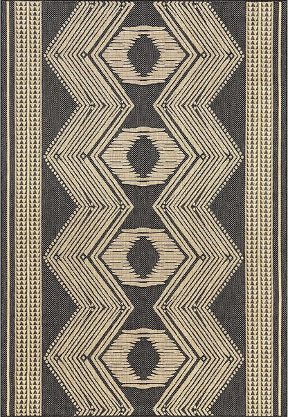 nuLOOM 10' x 13' Outdoor Tribal Geometric Area Rug, Stain Resistant, Weather Resistant, High Traffic, Patio, Balcony, Outside, Ranya Dark Grey