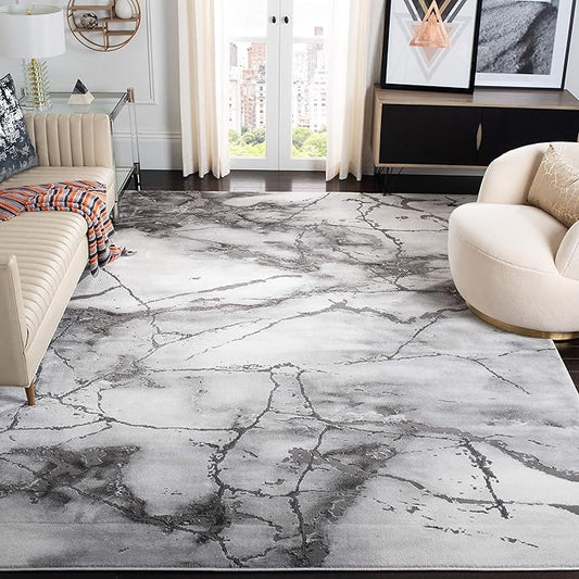 SAFAVIEH Craft Collection Area Rug - 4' Square, Grey & Silver, Modern Abstract Design, Non-Shedding & Easy Care, Ideal for High Traffic Areas in Living Room, Bedroom (CFT877G)