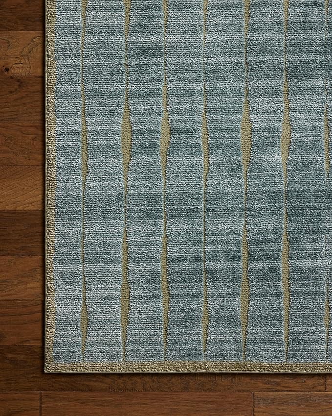 Loloi Chris Loves Julia Calvin Collection CLV-02 Ocean/Olive 7'-10" x 7'-10" Round Area Rug Checkered Neutral Soft Living Room Bedroom Carpet