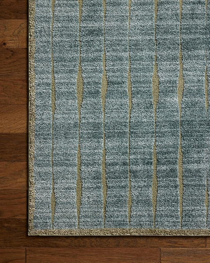Loloi Chris Loves Julia Calvin Collection CLV-02 Ocean/Olive 5'-3" x 5'-3" Round Area Rug Checkered Neutral Soft Living Room Bedroom Carpet