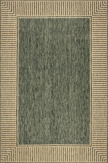 nuLOOM 4' x 6' Outdoor Area Rug, Casual Design with Striped Border, Stain Resistant, Highly Durable, for Patio, Balcony, Bedroom, Living Room, Dining Room, Bathroom, Dark Green
