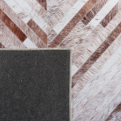 SAFAVIEH Washable Rug Faux Hide Collection - 9' x 12', Beige & Brown, Slip Resistant, Western Rustic Decor, Printed Pattern, Ideal for Living Room, Bedroom, Home Office, Dining Space (FAH526A)