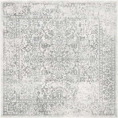 SAFAVIEH Evoke Collection Area Rug - 5'3" Square, Ivory & Grey, Distressed Design, Non-Shedding & Easy to Clean, Ideal for Living Room, Bedroom, Dining Space (EVK256F)