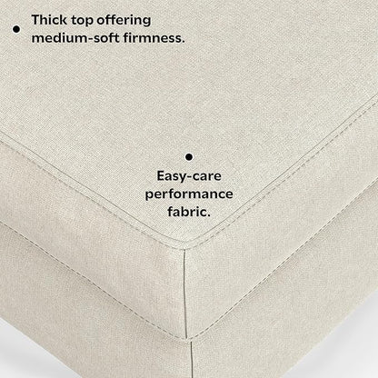 SIMPLIHOME Ava Large Rectangular Ottoman in 100% Recycled Polyester Tightly Woven Performance Fabric, Cream, 48-inches Wide, Multipurpose Table or Footrest Ottoman, Assembled, For Living Room
