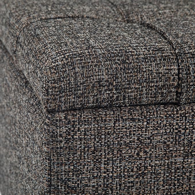 SIMPLIHOME Harrison 36 inch Wide Transitional Square Coffee Table Storage Ottoman in Ebony Tweed Look Fabric, Assembled, For the Living Room and Bedroom