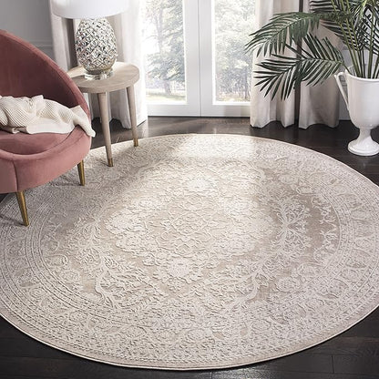 SAFAVIEH Area Rug 8' Round - Reflection Collection - Large - Beige & Cream, Non-Shedding & Easy Cleaning, Ideal for Living Room, Bedroom, Dining Space (RFT668A)