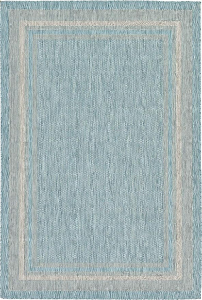 Unique Loom Outdoor Border Collection Area Rug - Soft Border (6' 1" x 9' Rectangle, Aquamarine/ Ivory)