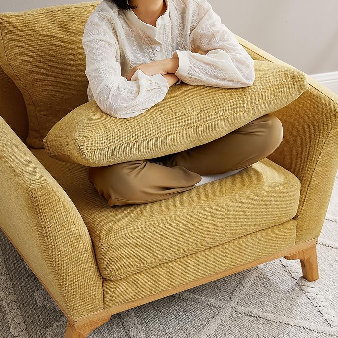VANOMi Large-Sized Accent Chair, Thick Cushion Bedroom Reading Chair, Comfortable Living Room Single Sofa, Linen Yellow