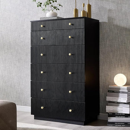 Fluted 7 Drawer Dresser for Bedroom, 48" Tall Black 7 Drawer & Chests of Drawers, Wood Modern Chest of Drawers with Deep Storage for Bedroom, Closet Hallway, Entryway, Living Room, Black