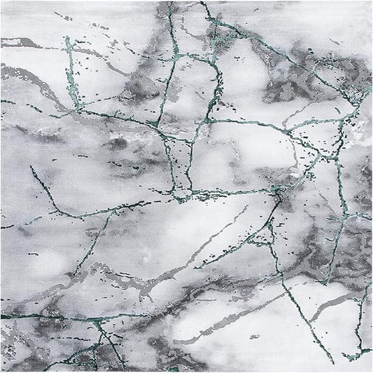 SAFAVIEH Craft Collection Area Rug - 6'7" Square, Grey & Green, Modern Abstract Design, Non-Shedding & Easy Care, Ideal for High Traffic Areas in Living Room, Bedroom (CFT877Y)