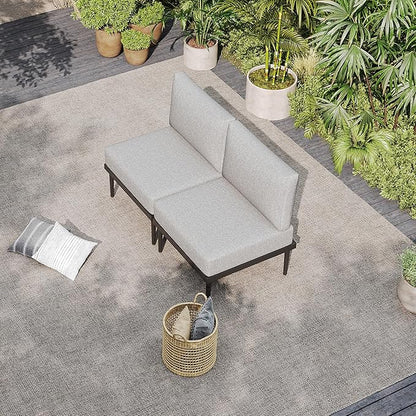 Sundale Outdoor 2 Pieces Metal Patio Furniture Set, Outdoor Sectional Sofa w/6 Inch Olefin Cushion, Modern Outdoor Conversation Sets