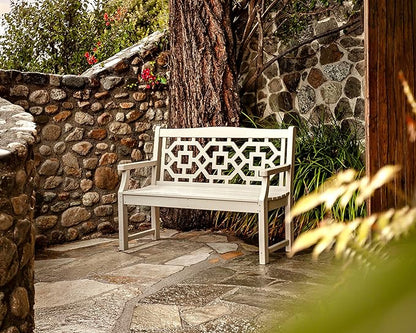 Martha Stewart Chinoiserie Garden Bench Green - 2-Person Outdoor Patio Bench - HDPE Dock Seating - Classic Decorative Backyard Furniture - 47.5" Wide Garden Seat for Porch, Deck & Lawn