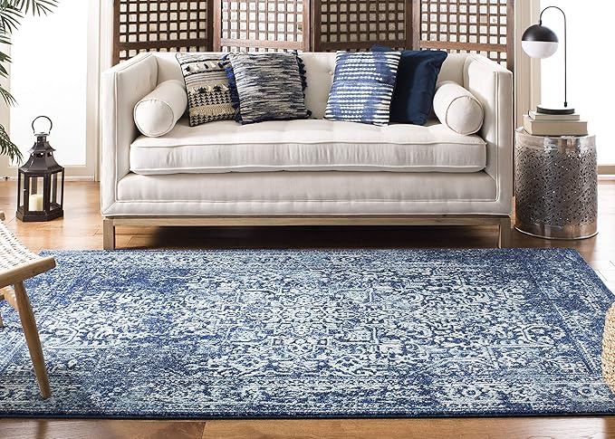 SAFAVIEH Evoke Collection 4' x 6' Navy/Ivory EVK256A Oriental Distressed Non-Shedding Living Room Bedroom Accent Rug