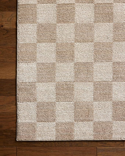 Loloi Chris Loves Julia Calvin Collection CLV-01 Pebble/Ivory 11'-6" x 15'-7" Area Rug Checkered Neutral Soft Living Room Bedroom Carpet