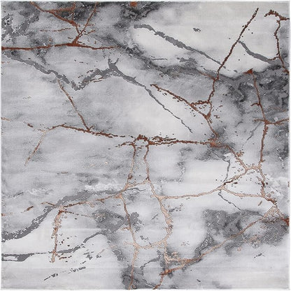 SAFAVIEH Craft Collection Area Rug - 10' Square, Grey & Orange, Modern Abstract Marble Pattern Design, Non-Shedding & Easy Care, Ideal for High Traffic Areas in Living Room, Bedroom (CFT877P)