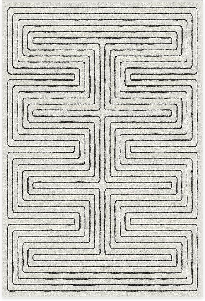 RUGGABLE x Jonathan Adler Machine Washable Modern Area Rug – Labyrinth Black/Ivory 6x9, Stain-Resistant, Non-Slip – Medium Rugs for Living Room, Bedroom, Hallway, Entryway & Office–with Cushioned Pad