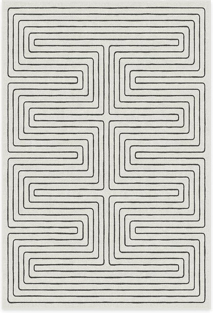 RUGGABLE x Jonathan Adler Machine Washable Modern Area Rug – Labyrinth Black/Ivory 6x9, Stain-Resistant, Non-Slip – Medium Rugs for Living Room, Bedroom, Hallway, Entryway & Office–with Standard Pad