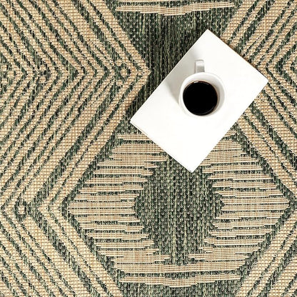 nuLOOM 8' x 10' Outdoor Tribal Geometric Area Rug, Stain Resistant, Weather Resistant, High Traffic, Patio, Balcony, Outside, Ranya Green