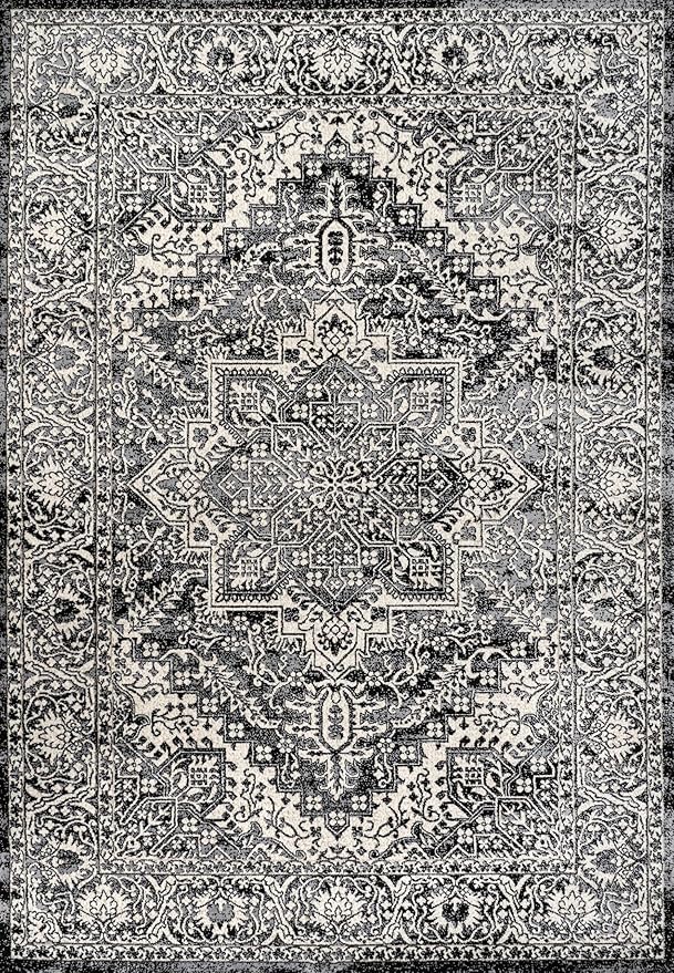 JONATHAN Y Vintage Medallion Indoor Area Rug Black 5X8, Modern Boho for Living Room, Bedroom, Kitchen, Office, Easy-Cleaning, High Traffic, Pet-Friendly, Non-Shedding MDP100D-5