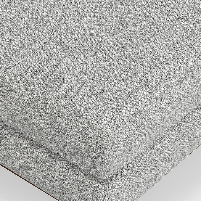 SIMPLIHOME Morrison 33-inch Wide Table Ottoman in Mist Grey Woven-Blend Fabric, Multifunctional Footrest, Coffee Table, or Extra Seating for Living Room, Mid-Century Modern Style