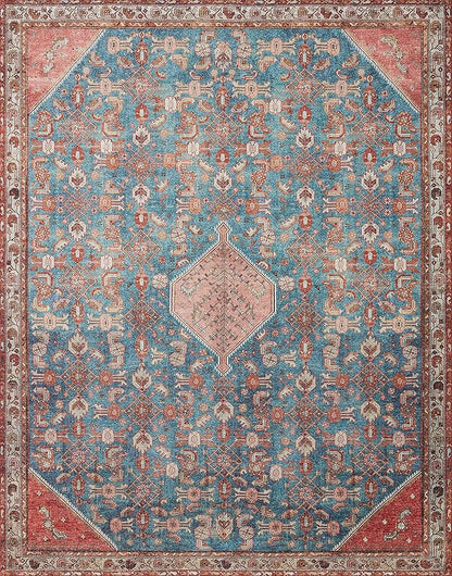 Loloi Layla Collection LAY-10 Marine/Clay 2'-6" x 7'-6" .13" Thick Runner Rug, Soft, Durable, Vintage Inspired, Distressed, Low Pile, Non-Shedding, Easy Clean, Printed, Living Room Rug