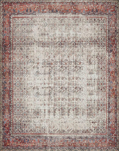 Loloi Layla Collection LAY-12 Ivory/Brick 2'-6" x 7'-6" .13" Thick Runner Rug, Soft, Durable, Vintage Inspired, Distressed, Low Pile, Non-Shedding, Easy Clean, Printed, Living Room Rug