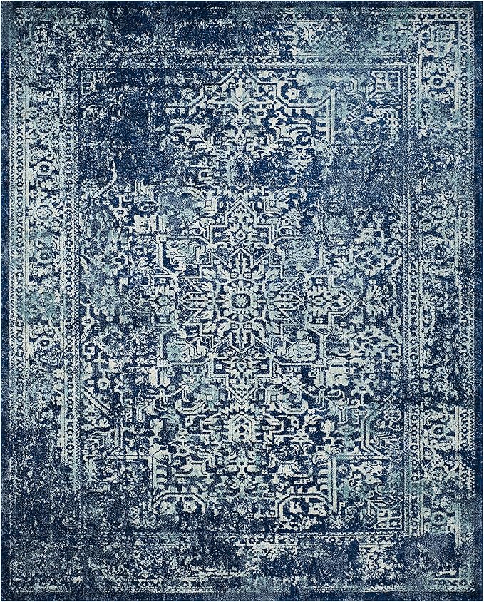 SAFAVIEH Evoke Collection 11' x 15' Navy/Ivory EVK256A Oriental Distressed Non-Shedding Living Room Bedroom Dining Home Office Area Rug