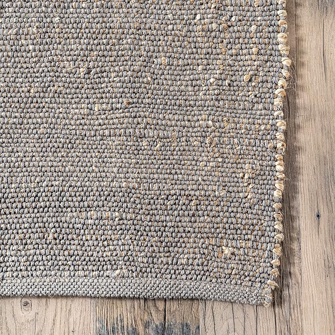 nuLOOM 6' Round Elfriede Jute & Cotton Hand Woven Area Rug, Elfriede Grey, Solid Rustic Farmhouse Style, Weaved Design, Natural Fiber, for Bedroom, Living Room, Dining Room, Hallway, Office, Entryway