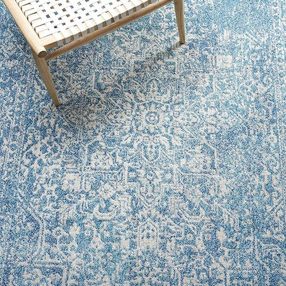 SAFAVIEH Area Rug 8x10 - Evoke Collection - Large - Blue & Ivory, Distressed Design, Non-Shedding & Easy Cleaning, Ideal for Living Room, Bedroom, Dining Space (EVK256C)
